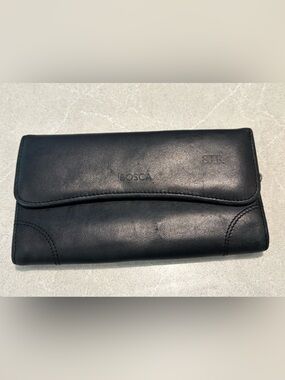 Bosca Heritage Italian Leather Long Continental Flap Wallet Black Custom SIR